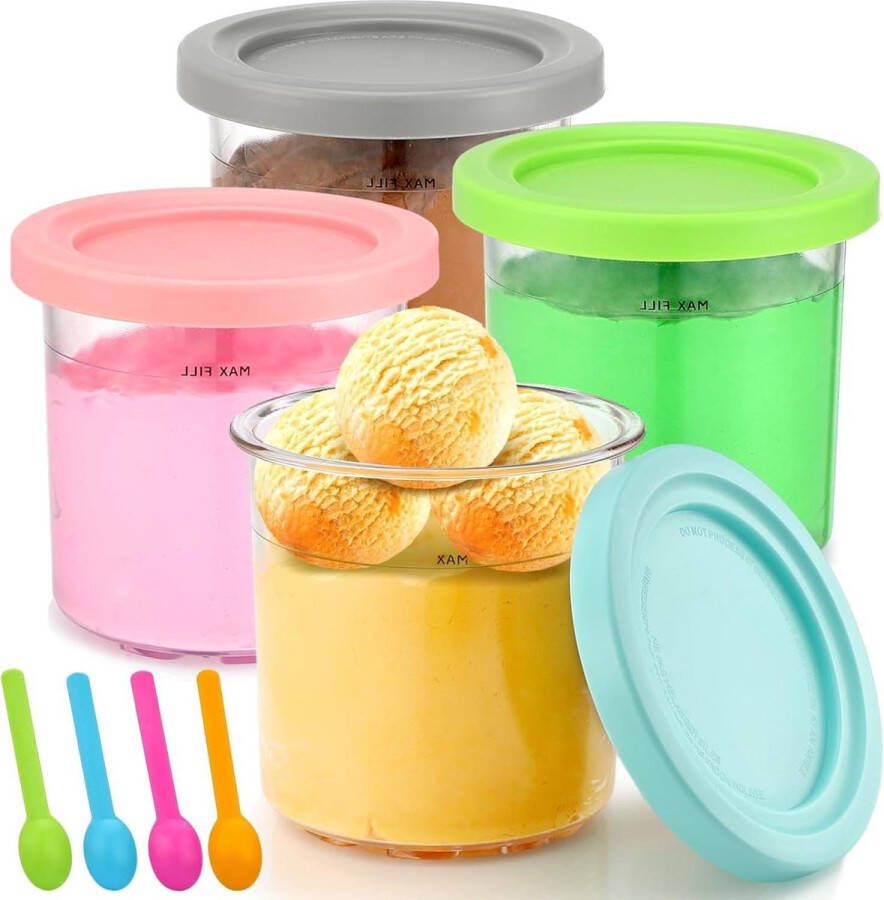 IJsbakjes 4 stuks Containers met deksel en lepels Vaatwasmachinebestendig Gelato sorbets milkshakes Geniet van Ninja Creami