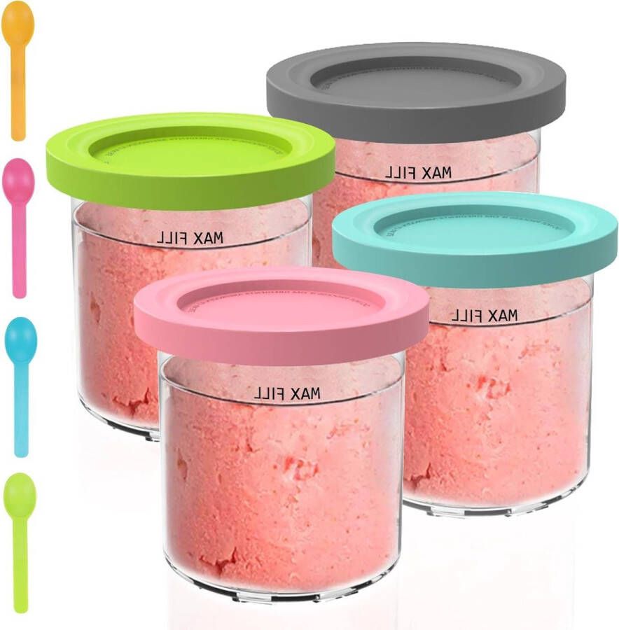 Ijsbakken voor Ninja CREAMi Deluxe NC300UK-serie 16 oz ijscontainers deksel ijsmaker accessoire 4 stuks