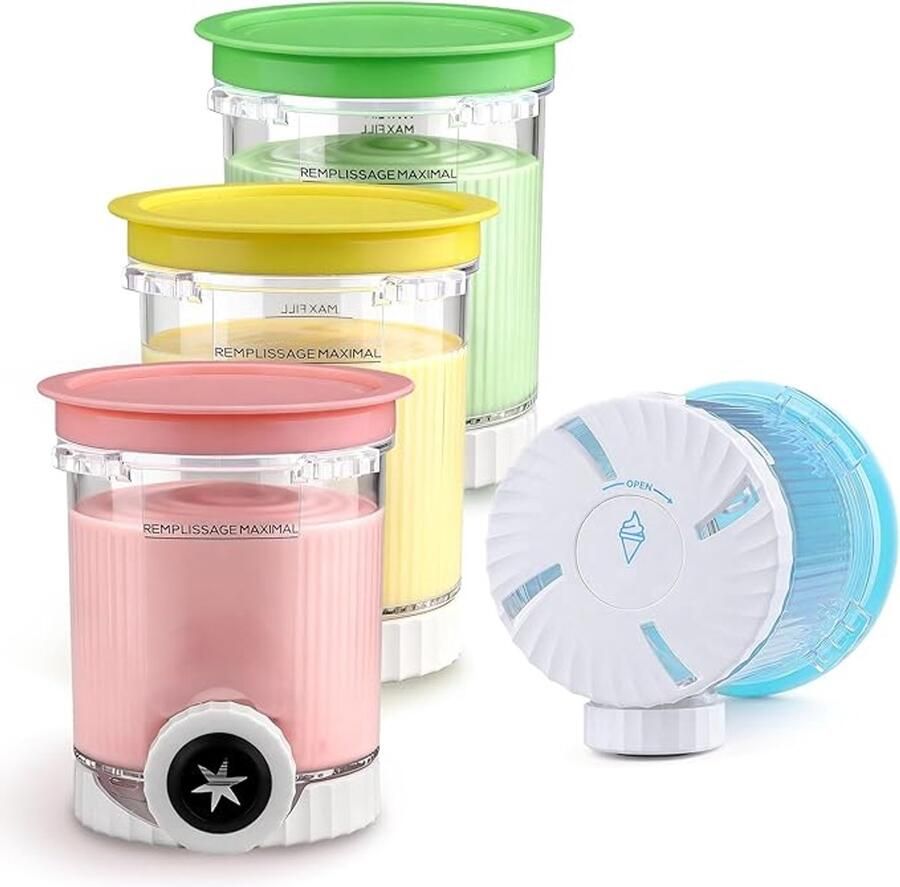 Ijsbekers Geschikt Voor Ninja Cream 4 Stuks Ijsbakje Bestand Tegen Kou En Hitte Vaatwasserbestendig Accessoires Bpa-Vrij Ijsbekers Ijsstand Met Deksel Blauw Groen Geel Roze