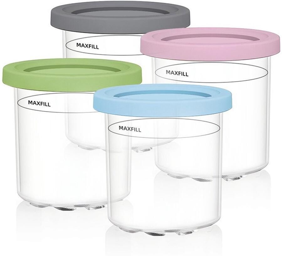 Ijsbekers geschikt voor Ninja Creami NC300 en NC301 Serie Premium Herbruikbare Ijsbekers met Deksel 4-Pack Lekvrije Ijscontainers Vaatwasserbestendige Vervangende Ijsbekers voor Ijsmaker Multi-Kleur