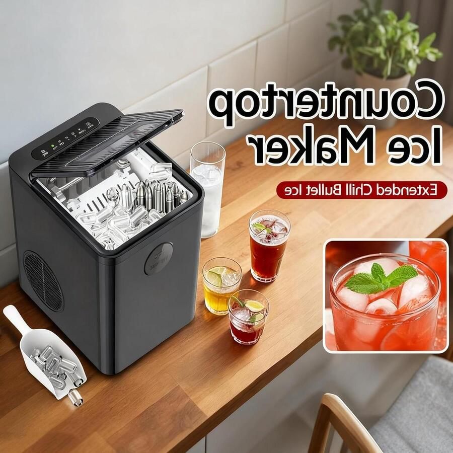 IJsbereider tafelmodel ijsblokjesmachine 15kg 24u ie 1 5L tank zelfreinigend met 2 ijsformaten voor thuiskeukens en feestjes white