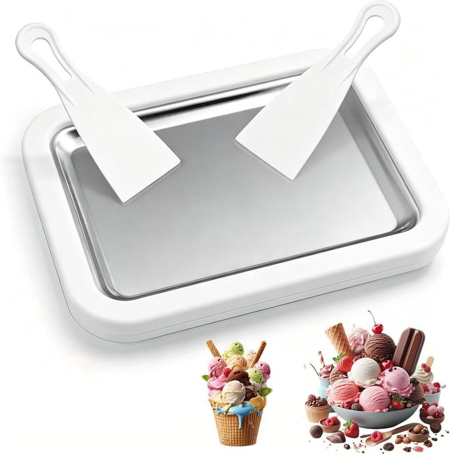 IJsblokjes rolmaker pan met 2 spatels rol ijsmaker doe-het-zelf ijsmachine rolmachineplaat voor sorbet bevroren yogurt gelato rolcrème