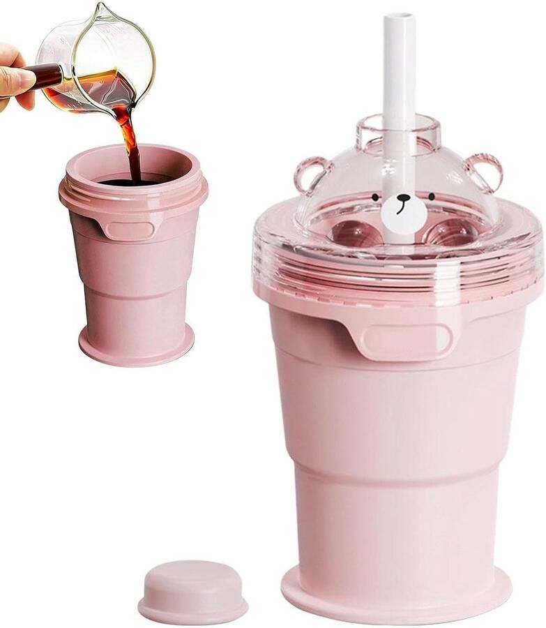 IJsblokjesbakjes Met Deksel Opvouwbare IJsbeker Dranken Koel Houden Handsfree Drinken 9.1x9.1x8.1 cm Roze