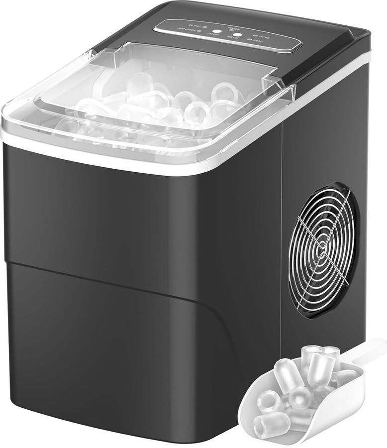 IJsblokjesmachine 12 kg per Dag Compacte IJsblokjesmaker met 9 IJsblokjes in 6-8 Minuten IJsmachine met IJsschep en Draaggreep voor Thuis Keuken en Camping