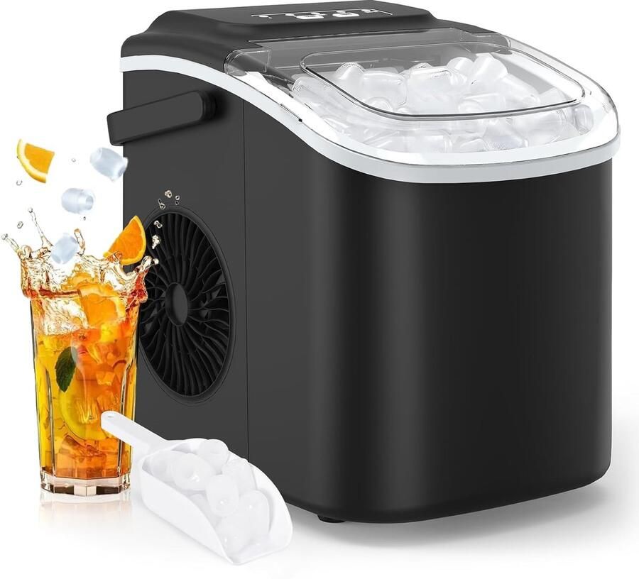 IJsblokjesmachine 12 kg 24u – Zelfreiniging – 9 Blokjes in 6-8 Min – 2 Maten – Met Handvat & Schep – Voor Thuis – Bar & Camping – Zwart