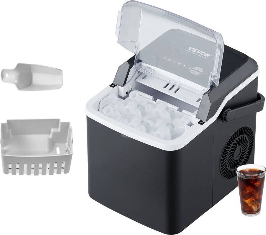 IJsblokjesmachine 1.2L IJsblokjesmaker IJsschep – 12kg 24 uur – Draagbaar – Zelfreinigingsfunctie Zwart