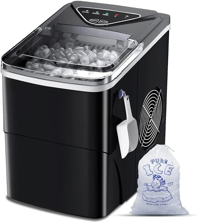 IJsblokjesmachine 2L Met IJsschep Zelfreinigingsfunctie 15KG 24U 9 Blokjes 6 Min Zwart