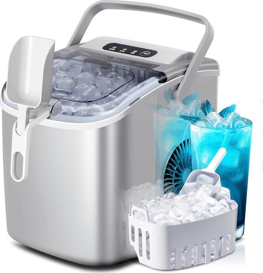 IJsblokjesmachine Aanrecht Draagbare IJsmaker Snel IJs Maken 9 IJsblokjes in 6 Minuten 118 kg per Dag