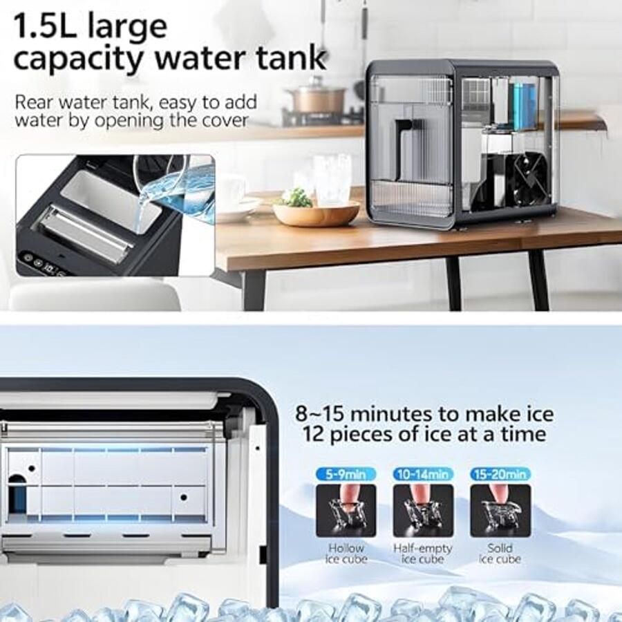 IJsblokjesmachine Aanrecht IJsmachine Thuis Drankjes Koelen Zelfreinigende Functie 12 Blokjes 10 Min Zwart