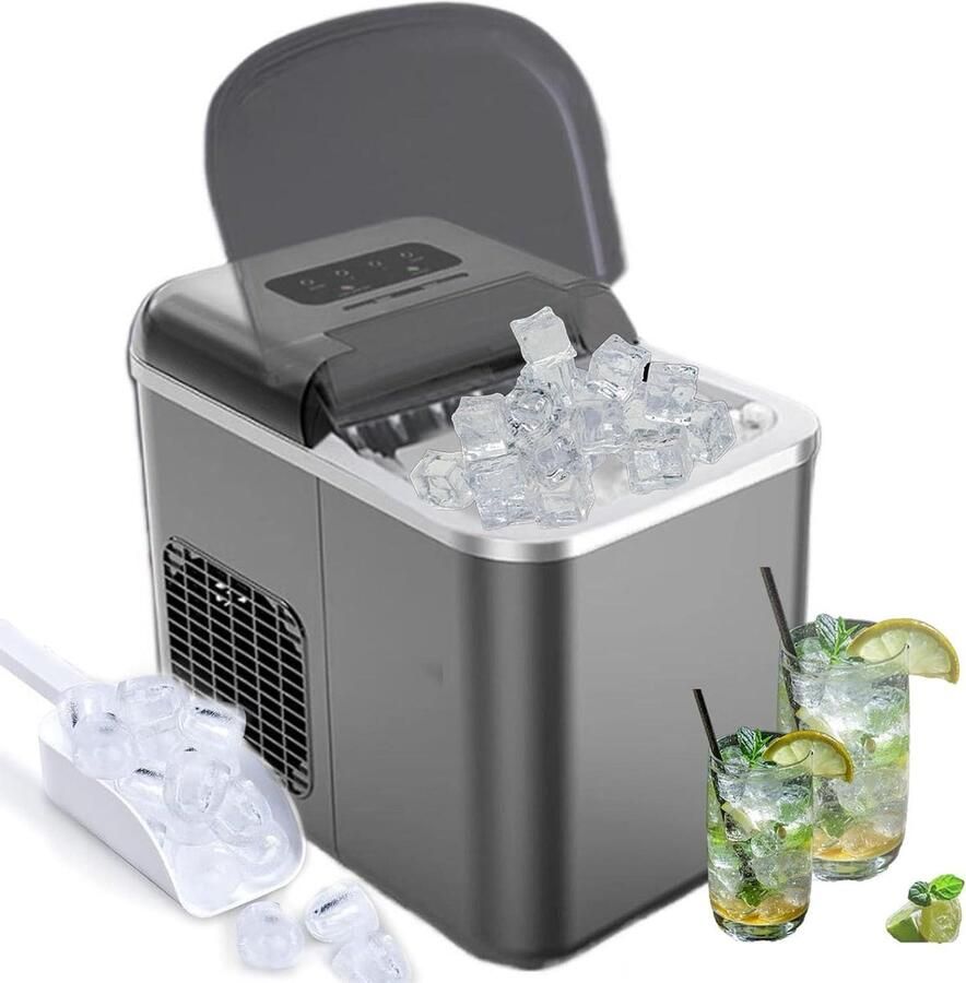 IJsblokjesmachine Aanrecht IJsmaker Compact Drankjes Koelen Zelfreinigend 9 Blokjes Per Keer Zwart