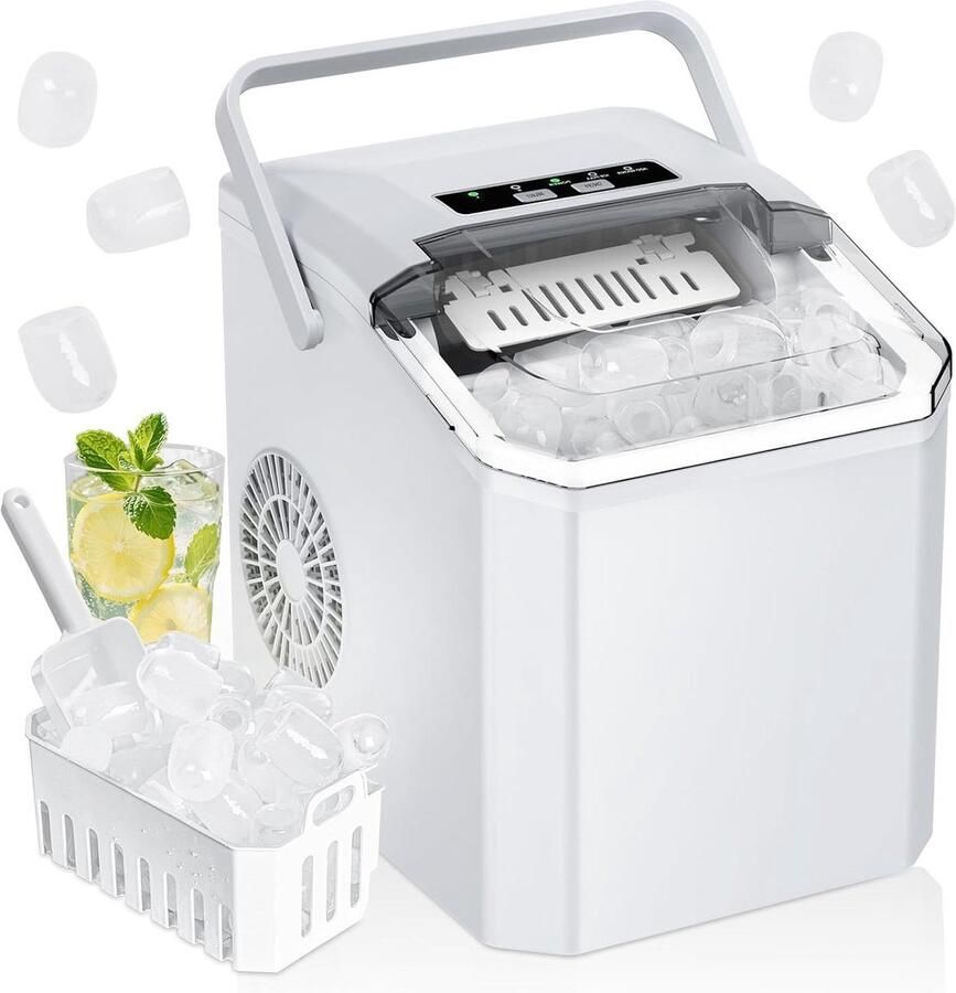 IJsblokjesmachine IJsmaker Snelle IJsbereiding Zelfreinigend Systeem 14 kg per dag Wit