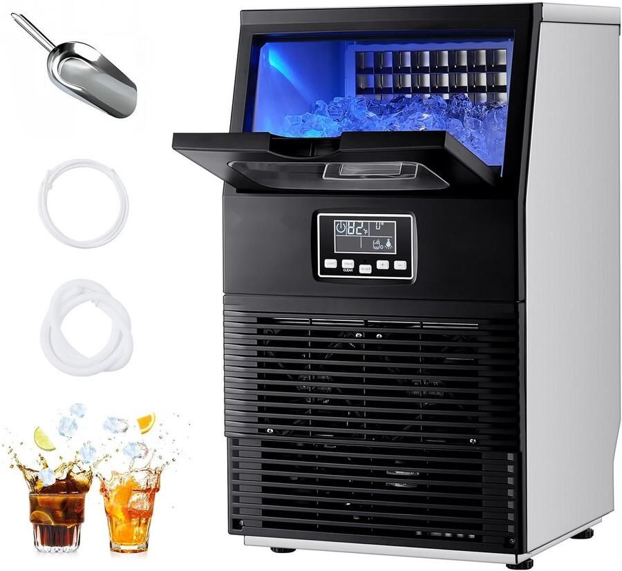 IJsblokjesmachine Commerciële ijsmachine Capaciteit 36 kg per dag Opslag 5 kg RVS-behuizing LED-display Zelfreinigend Vrijstaand of tafelmodel