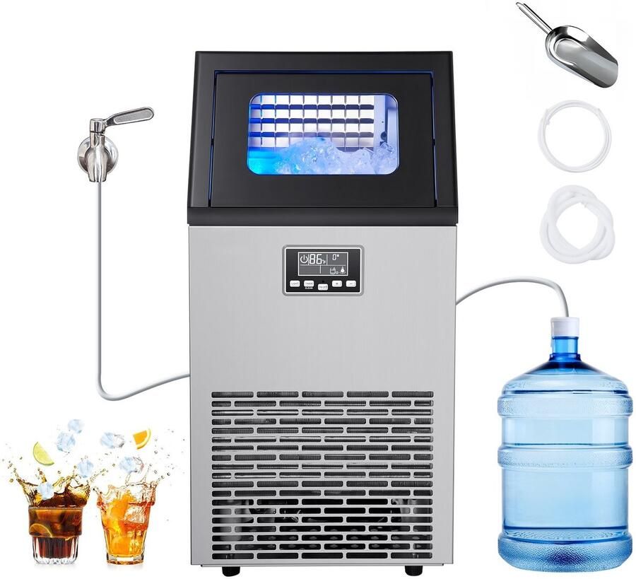 IJsblokjesmachine Commerciële ijsmachine Capaciteit 54 kg dag Opslag 13 kg RVS LED-display Zelfreinigend Vrijstaand & onderbouwbaar