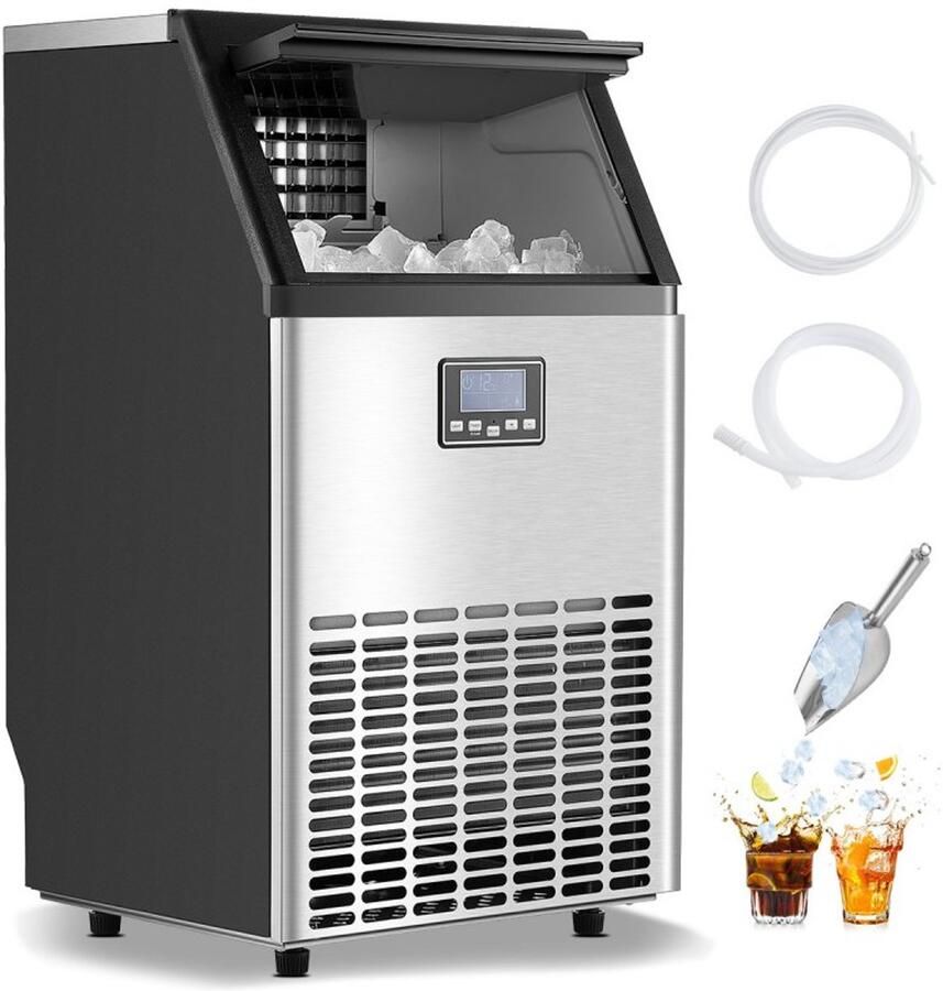 Commerciële ijsblokjesmachine Vrijstaand ijsblokjesmaker Capaciteit 54 4 kg dag Opslag 15 kg Snelheid 45 ijsblokjes 15 min LED-display Zelfreinigend