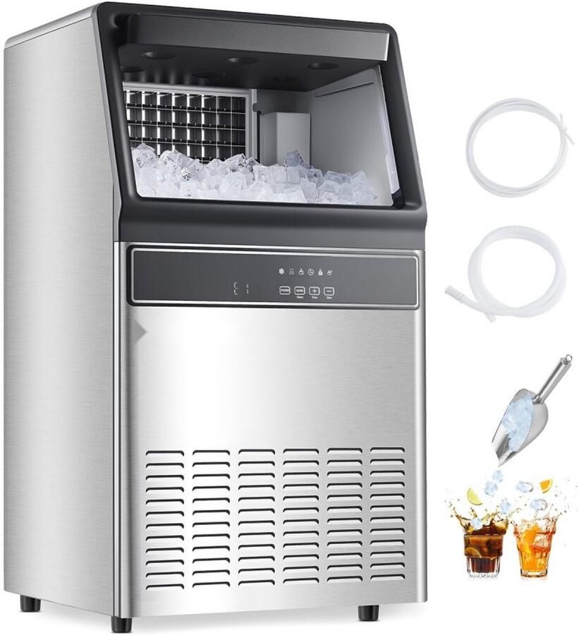 IJsblokjesmachine Commerciële IJsmachine Vrijstaand Capaciteit 49 9 kg dag Opslag 15 kg ie 50 ijsblokjes 15 min LED-display Zelfreinigend