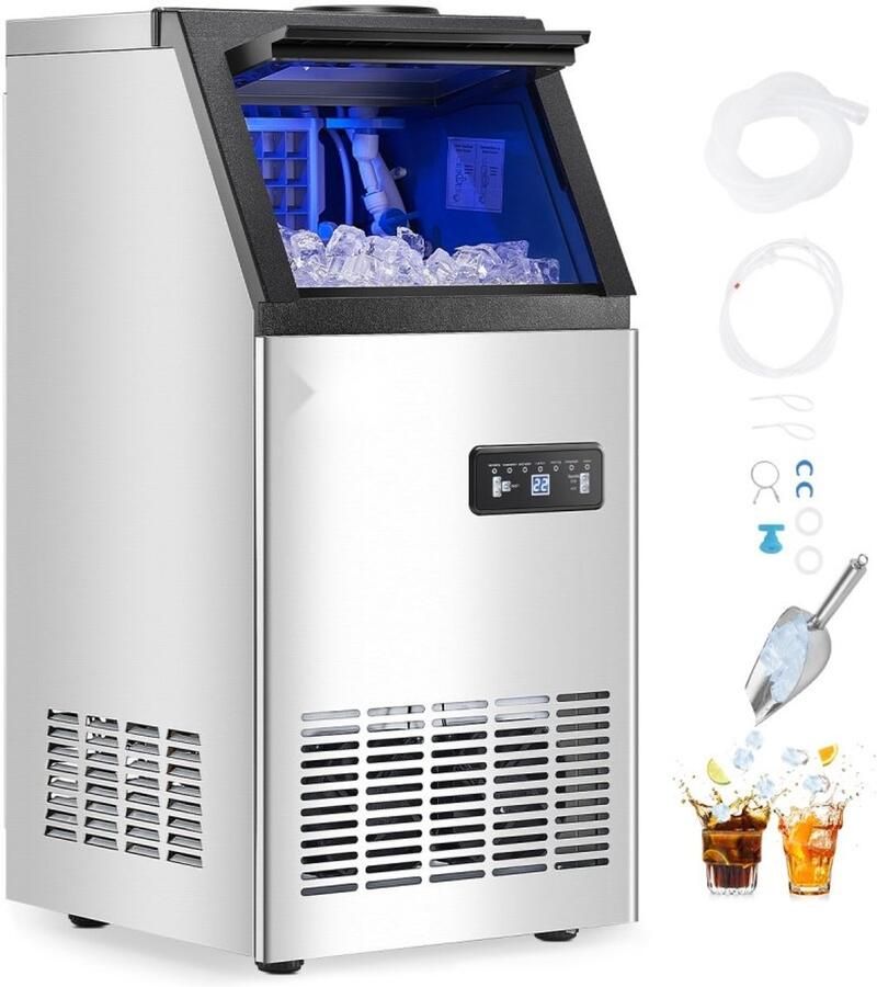 IJsblokjesmachine Commerciële ijsmaker Capaciteit 36 kg 24u Opslag 12 7 kg Per cyclus 36 ijsblokjes 15 min LED display Zelfreinigend Vrijstaand