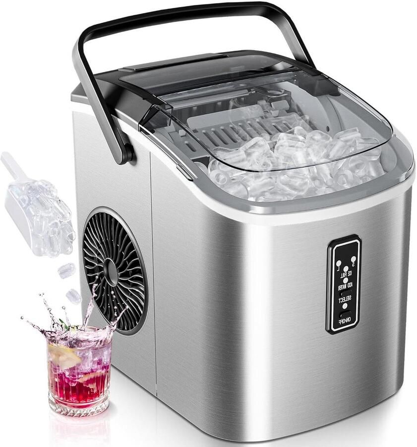 IJsblokjesmachine Draagbare ijsmaker Drankjes Koelen Zelfreinigende functie 12 kg per dag Zilver