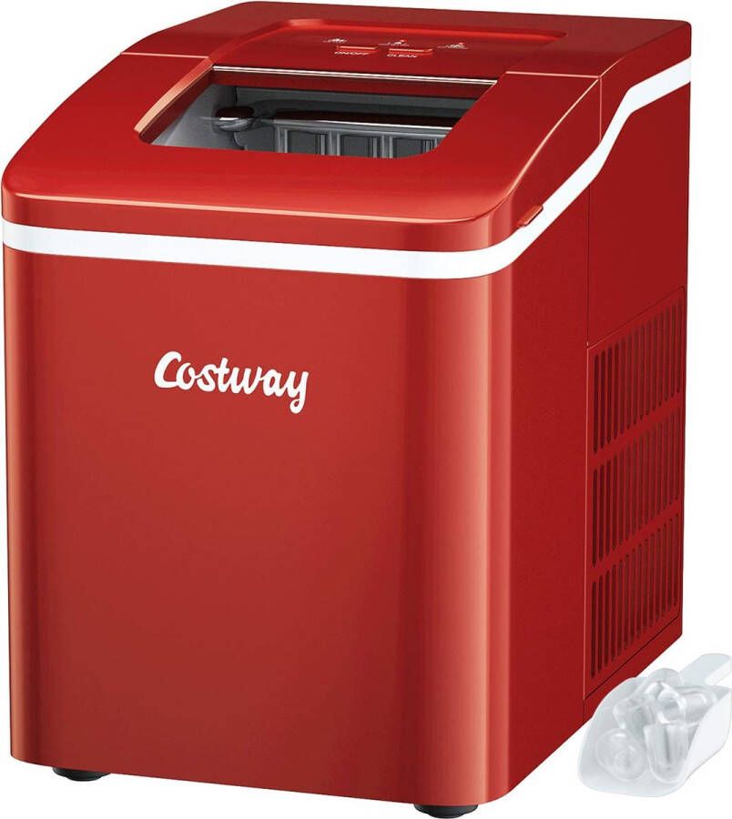 IJsblokjesmachine Ice Maker ijsmachine ijsblokjesmaker incl. IJsblokjesschep 9 ijsblokjes in 8 min 12 kg in 24 uur 1 6 l watertank 31x22x30 cm (rood)