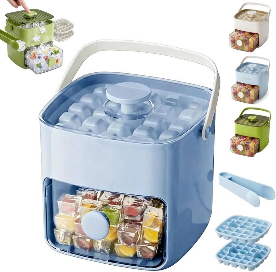 Ijsblokjesmachine Ijsbak met deksel Dranken Koelen Eenvoudige persontgrendeling 48 ijsblokjes Blauw
