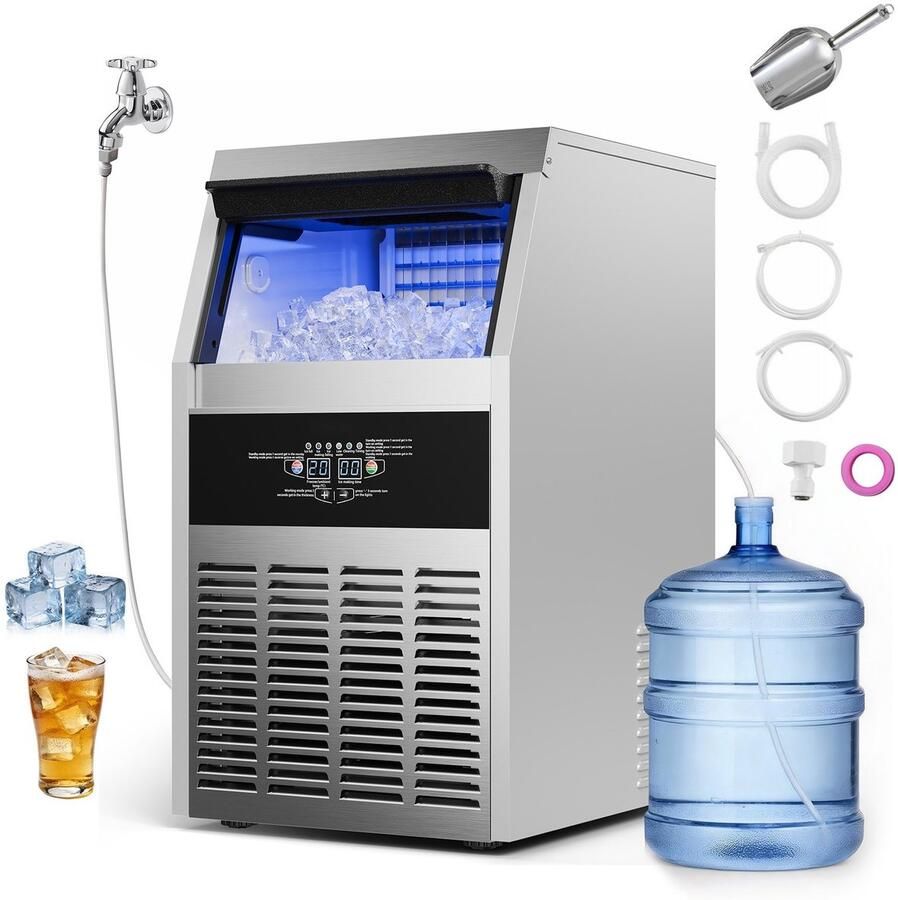 IJsblokjesmachine IJsblokjesmaker Commercieel Vrijstaand 68 kg 24u 14 kg Opslag RVS Behuizing LED-display Zelfreinigend