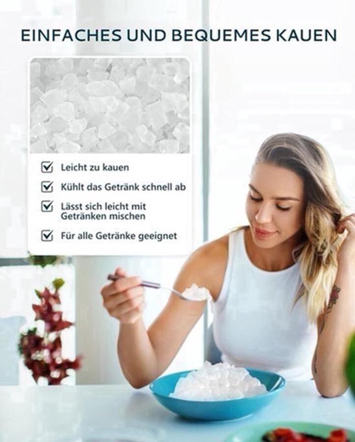 IJsblokjesmachine – IJsblokjesmaker – Crushed Ice Machine – Nuggets IJsmachine – Tafelijsblokjesmachine – 15 kg 24 uur ie – Automatische Reiniging & Infraroodsensor