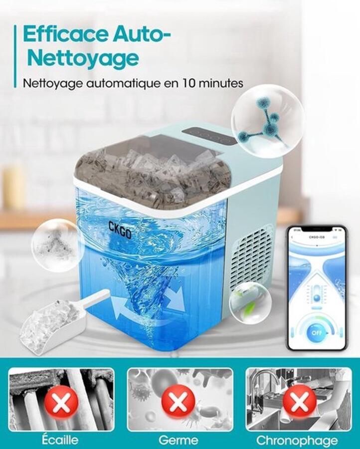 IJsblokjesmachine – IJsblokjesmaker – IJsblokjesapparaat – IJscryomachine – IJsdispenser – Wifi-App Bediening – Zelfreinigend – 15 kg IJs per 24 uur – 9 IJsblokjes in 6-10 Minuten - Foto 3