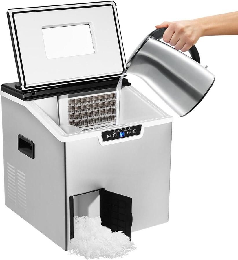 IJsblokjesmachine IJsmaker Crushed Ice Drankjes Koelen 2-in-1 Functie 30-40 kg dag Zwart Zilver