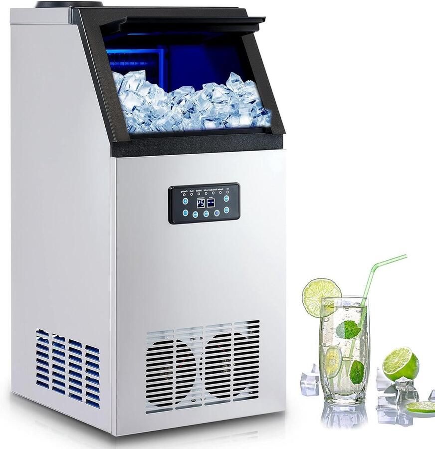 IJsblokjesmachine IJsmaker Grote hoeveelheden ijs Roestvrij staal 59 kg per dag Zilver