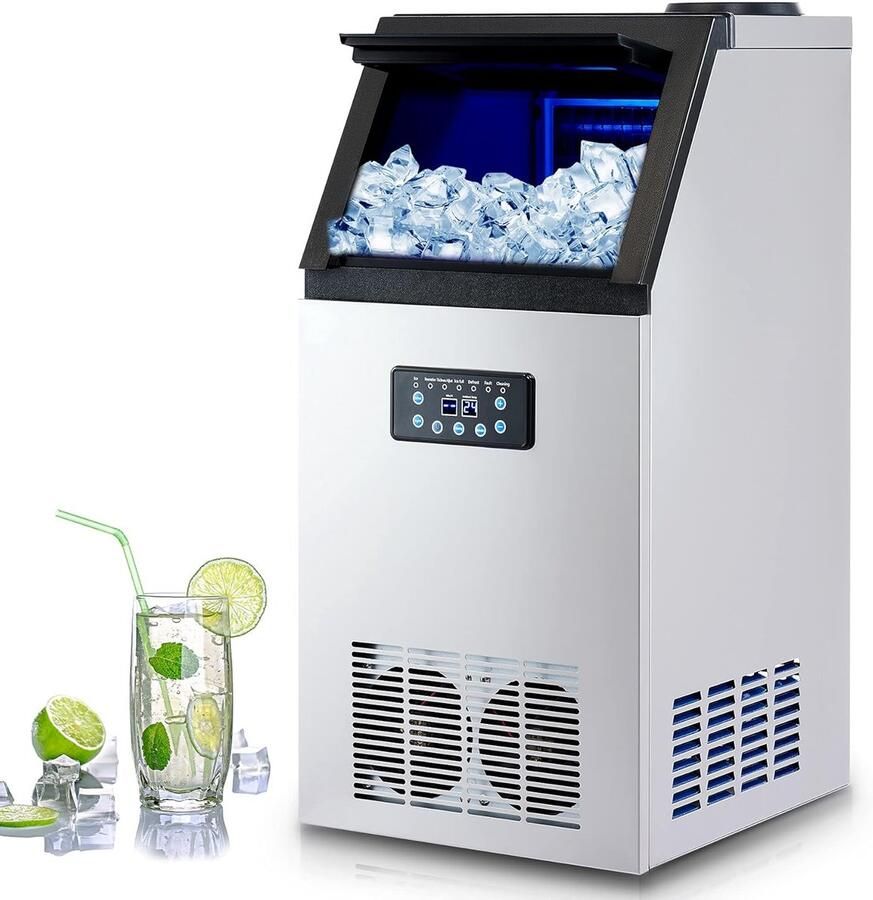 IJsblokjesmachine Ijsmaker Professioneel Gebruik Snelle ie 59 kg per dag Zilver