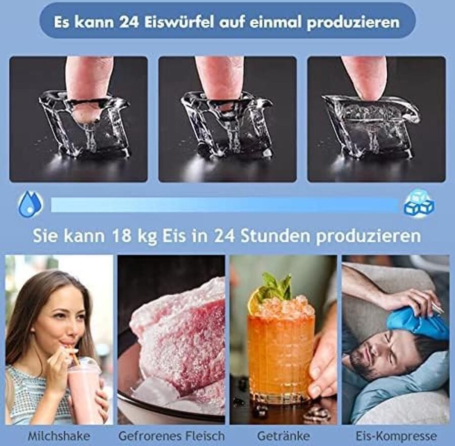IJsblokjesmachine IJsmaker Snelle IJsblokjes Zelfreinigend 18kg Per Dag Zilver