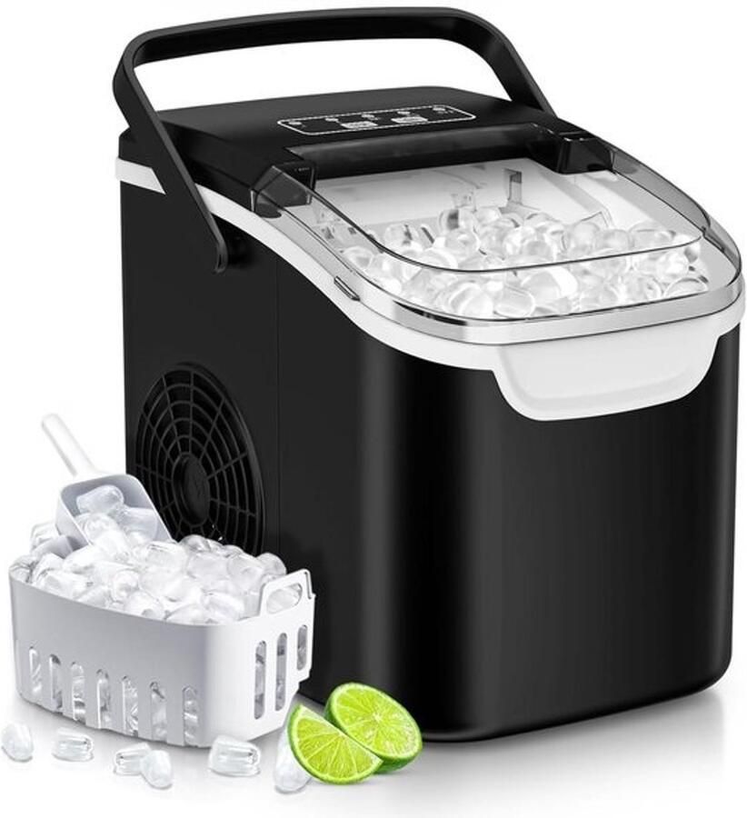 IJsblokjesmachine IJsmaker voor op tafel Drankjes snel koelen Twee ijsblokjesmaten 12 kg per dag Zwart