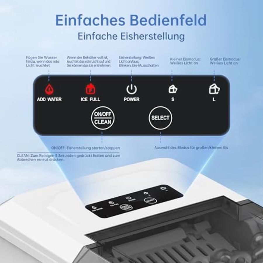 IJsblokjesmachine met 12 kg Capaciteit Snelle IJsblokjesmaker in 6 Minuten Draagbare en Zelfreinigende IJsblokjesmachine - Foto 2