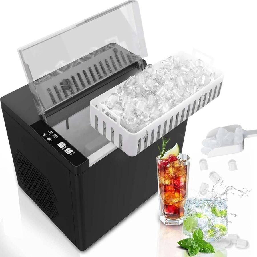 IJsblokjesmachine 9 IJsblokjes in 6Min – IJsblokjesmaker 12kg 24u Zelfreinigend met 2 Formaten Inclusief IJsschep