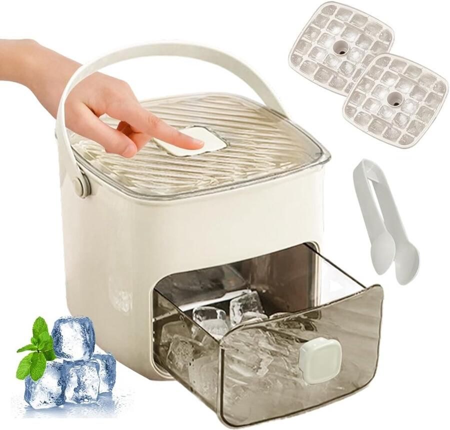 IJsblokjesmachine met persdeksel en opbergdoos 48 vakjes herbruikbare ijsblokjesvormset met lade ijsblokjeshouder voor cocktails koffie sap keuken picknick wit