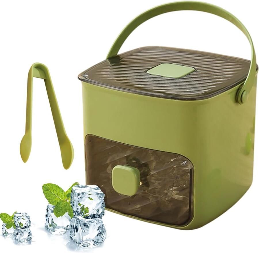 Ijsblokjesvorm IJsblokjesmachine met Perstype voor 48 Blokjes -met Reservoir en Drukknop met Deksel en Tang Drukijsblokjesmachine Rooster Herbruikbaar IJsrooster Voor Koffiecocktails en Sap Groen Siliconen Ijsvorm Ijscontainer