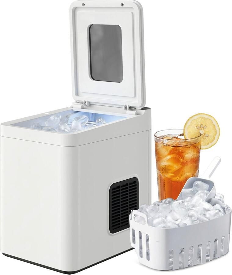 IJsblokjesmachine Met Schep En Mand-2 Maten IJsblokjes-1 5L-Draagbare IJsblokjesmaker-12kg 24u-Zelfreinigend-Keuken Camping Kantoor-Wit