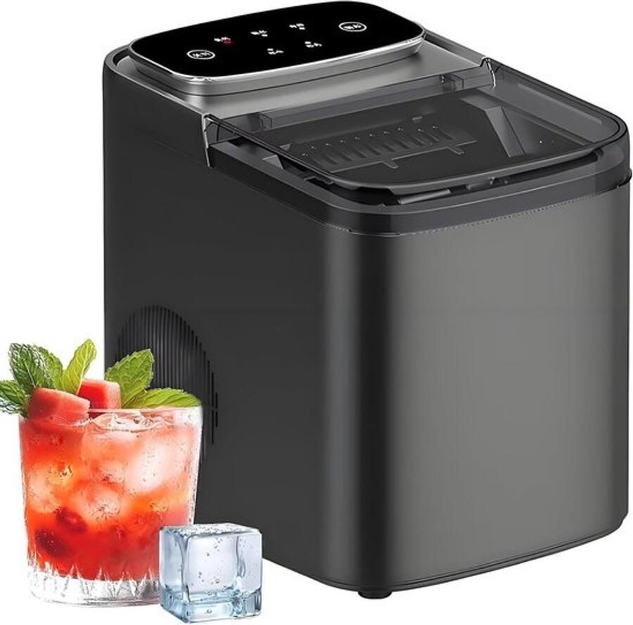 IJsblokjesmachine Nugget ijsmaker Drankjes Koelen Zelfreinigend functie 23.5 x 30.2 x 30.5 cm Zwart en wit
