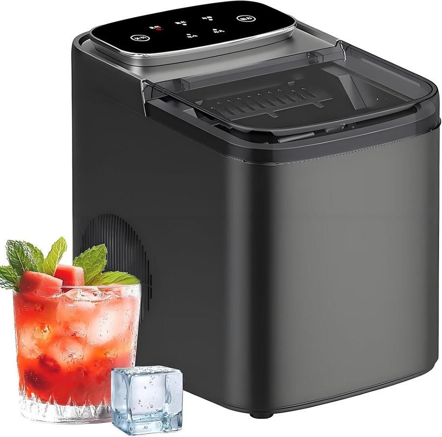 IJsblokjesmachine Nugget ijsmaker Drankjes Koelen Zelfreinigend functie 23.5 x 30.2 x 30.5 cm Zwart en wit