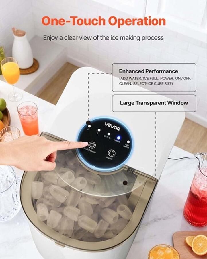 IJsblokjesmachine – Tafelijsmachine – IJsblokjesmaker – IJscrusher – Ijsapparaat – Supersnelle ie 7 IJsblokjes in 6 Minuten – Zelfreinigend Met 2 Maten IJsblokjes