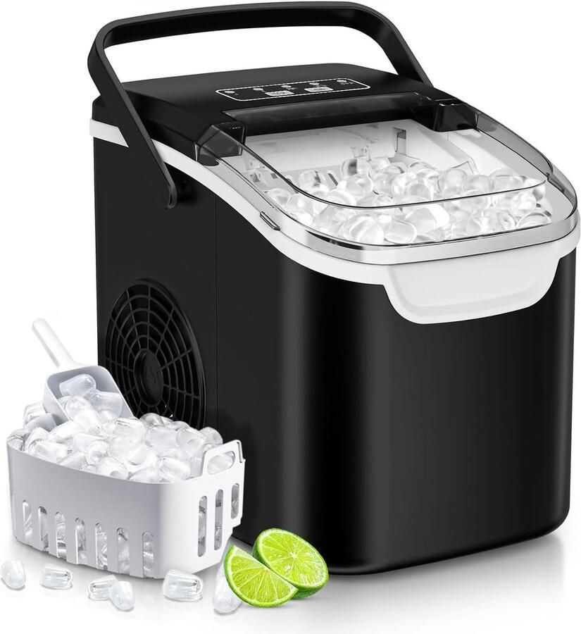 IJsblokjesmachine Tafelmodel Compacte IJsblokjesmaker Snelle IJsbereiding Zelfreinigend Programma 12 kg Per Dag Zwart
