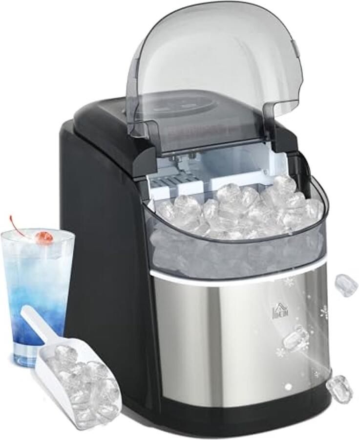 IJsblokjesmachine voor Thuis – 12 kg IJs in 24 Uur Zelfreinigend LED Display Inclusief IJsmand en Schep