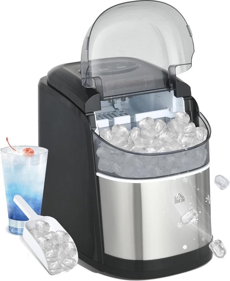 IJsblokjesmachine voor Thuis – 12 kg IJs in 24 Uur Zelfreinigend LED Display Inclusief IJsmand en Schep