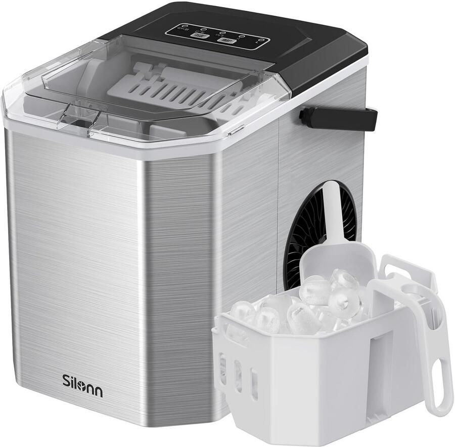 IJsblokjesmachine voor thuis en camping Produceert 9 ijsblokjes in 6 minuten 12 kg per dag met draaggreep en zelfreinigend