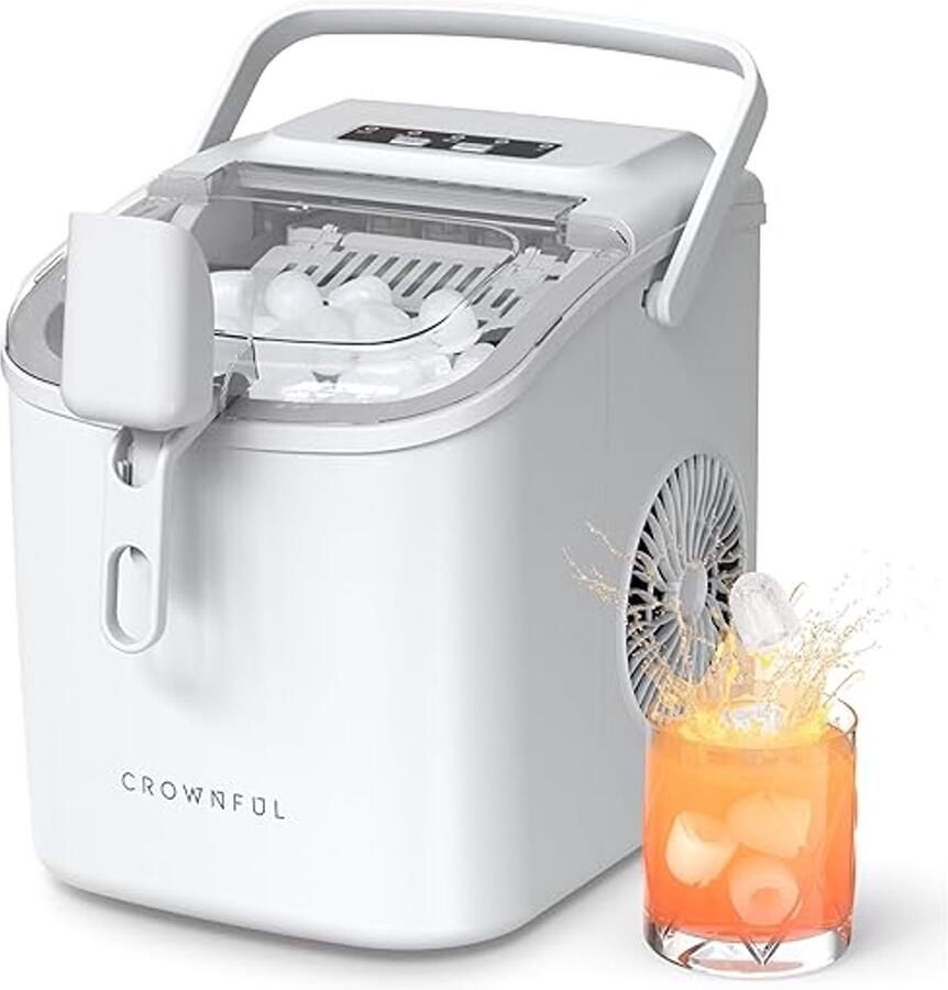 IJsblokjesmachine Zelfreinigend 12 kg IJs per 24 Uur 9 IJsblokjes in 6 Minuten Draagbare IJsmachine met Handvat Inclusief IJsschep en IJsmandje Voor Thuis Keuken Kantoor en Feest Wit