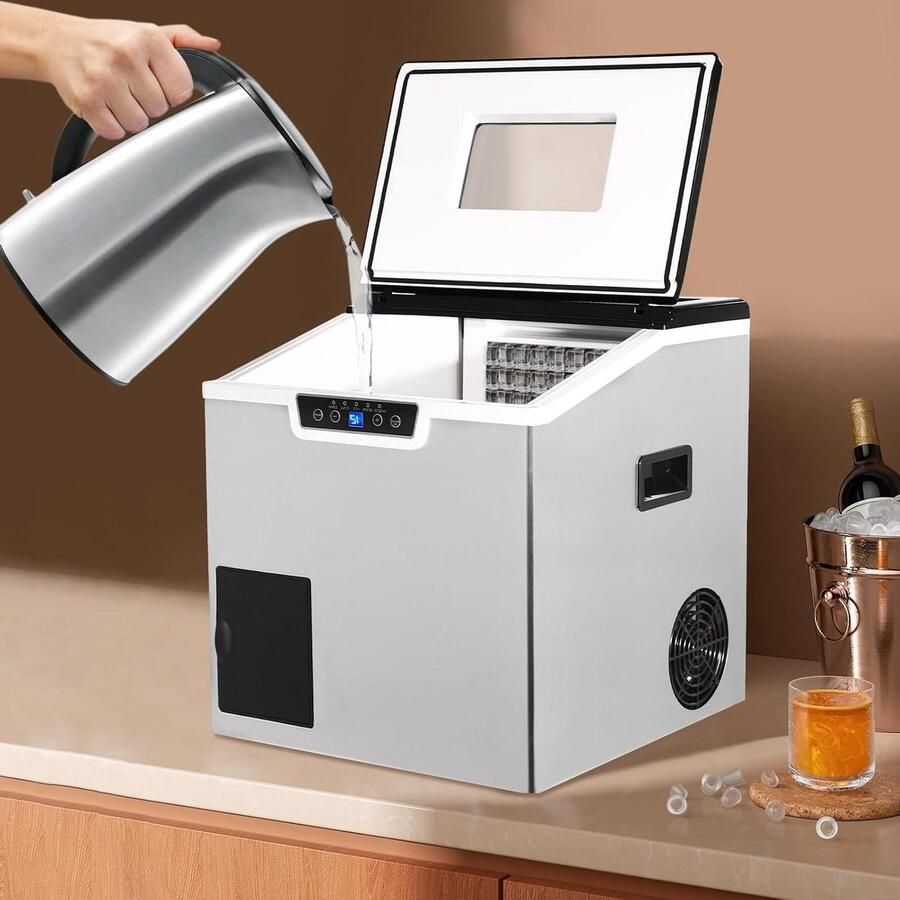 IJsblokjesmaker Crushed IJs IJsmachine IJssnipperaar Drankjes Koelen 2-in-1 Functie 30-40 kg per dag Zwart Zilver