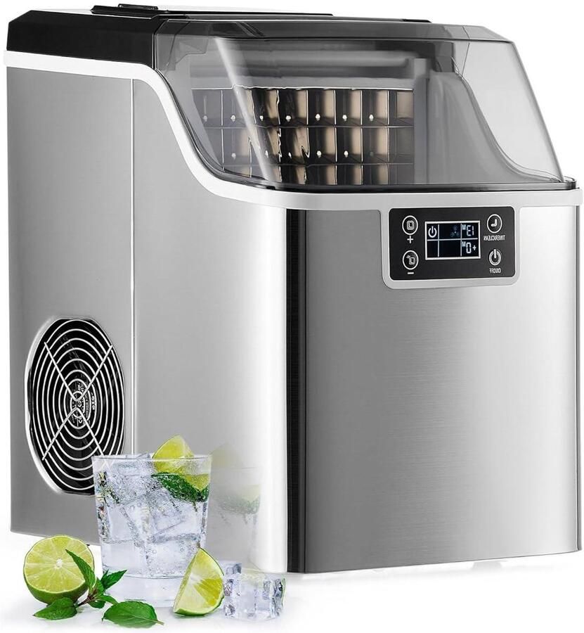 IJsblokjesmaker Machine IJsmachine RVS Thuisgebruik Feestjes Zelfreinigende Functie 22 Kilo Dag Zilverkleurig