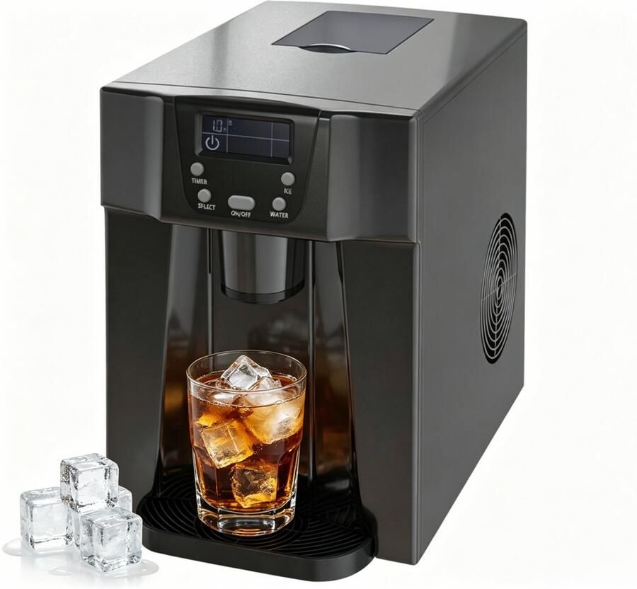Compact IJsblokjesmachine met Drinkwateruitgifte 2 maten ijsblokjes- LCD-bediening- Geschikt voor thuisgebruikCompact IJsblokjesmachine met Drinkwateruitgifte 2 maten ijsblokjes- LCD-bediening- Geschikt voor thuisgebruik
