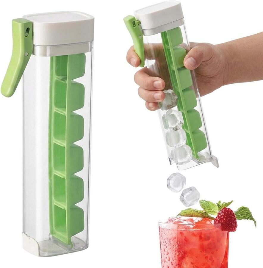 Ijsblokjesvorm met handvat en drukmechanisme voor bediening met één hand draagbare glazen ijsmachine geschikt voor thuis keuken en kantoor groene ijsblokjesmachine voor één kopje