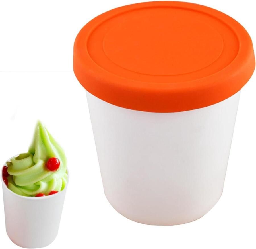 IJscontainer met deksel Dessert opslag Zelfgemaakte ijs Lekvrij ontwerp 1000ml Oranje