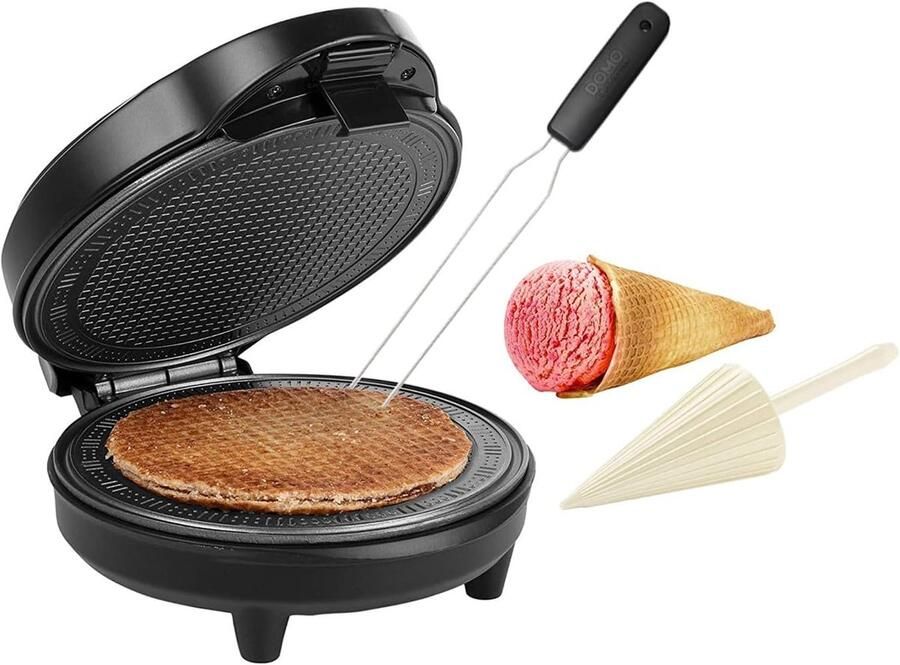 IJshoorn Wafelijzer Wafelmaker Hoorntjes Zelf Wafels Maken Inclusief Hoornvormer 20 cm Diameter Rood